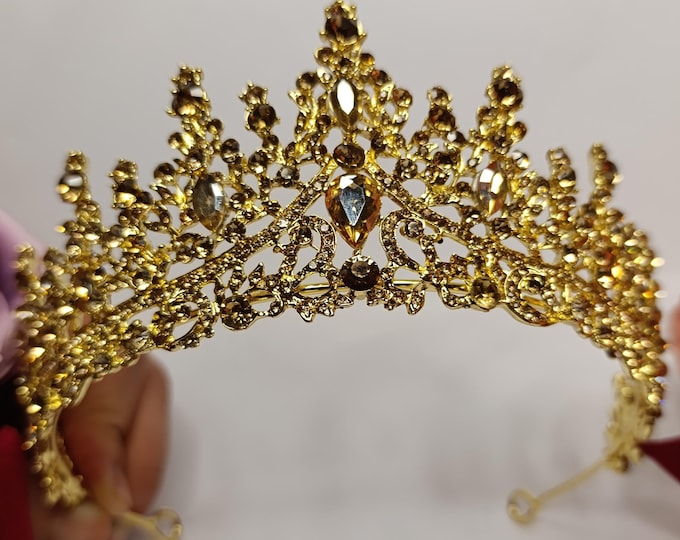 Champagne Quinceanera Crown Bridal Tiara: Baroque Wedding Jewelry Set