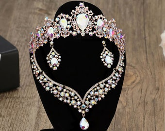 AB Crystal Wedding Tiara: Pearl Bridal Headpiece