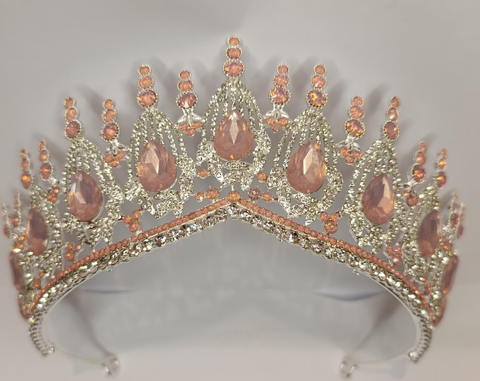 NEW Periwinkle Pink Opal Bridal Tiara - Light Pink Opal Jewelry Set for the Bride, Necklace Earrings, Light Blue Wedding Quinceanera gifts