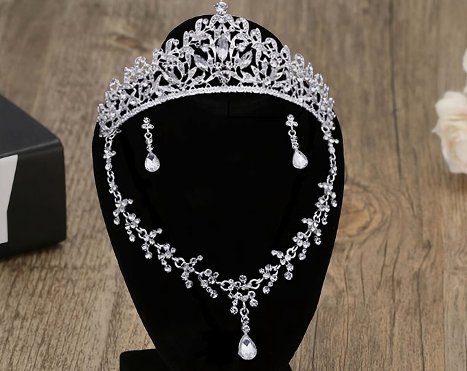 BEPHORA Handmade Princess Silver 2023 Bride Headdress Earrings Necklace Luxury Queen Tiaras Crowns Women Pageant Prom Wedding Hair Jewelry