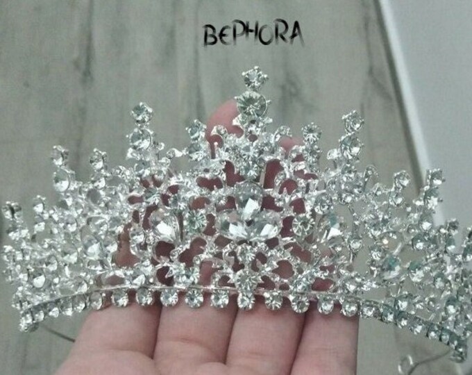 BEPHORA Handmade Baroque Vintage Silver Queen Tiaras and Crowns Crystal Beads Round  Women Pageant Diadem Wedding Hair Jewelry Accessor