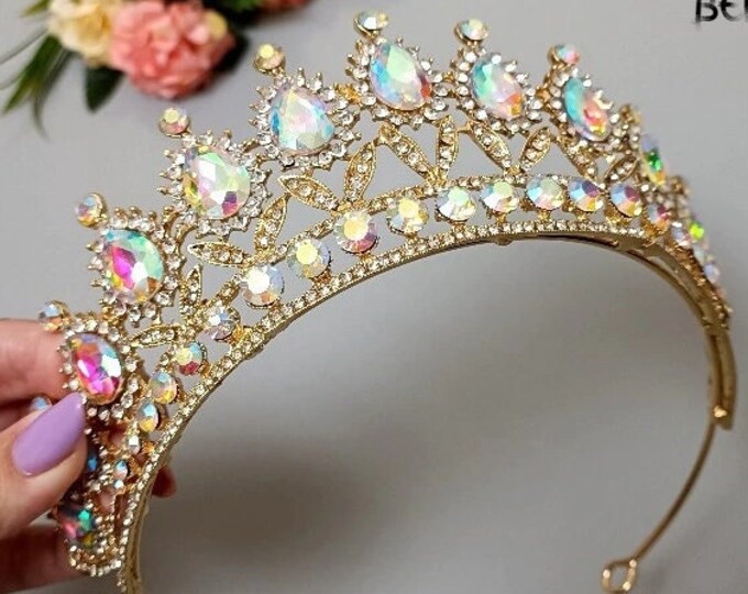 BEPHORA Handmade Luxury Multicolored Sparkling Crystal Bride Rhinestone Headdress Luxury Royal Queen Tiara Crown Women Ornaments Diadem