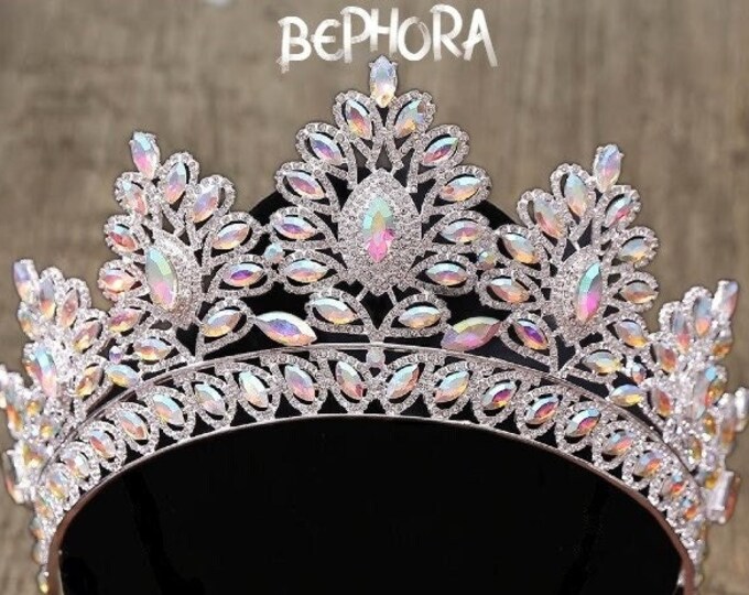 AB Crystal Wedding Headpiece Tiara - Iridescent Bridal & Quinceanera Crown, Perfect Sweet 16 or Bridal Shower Gift Quinceanera Gift Shower