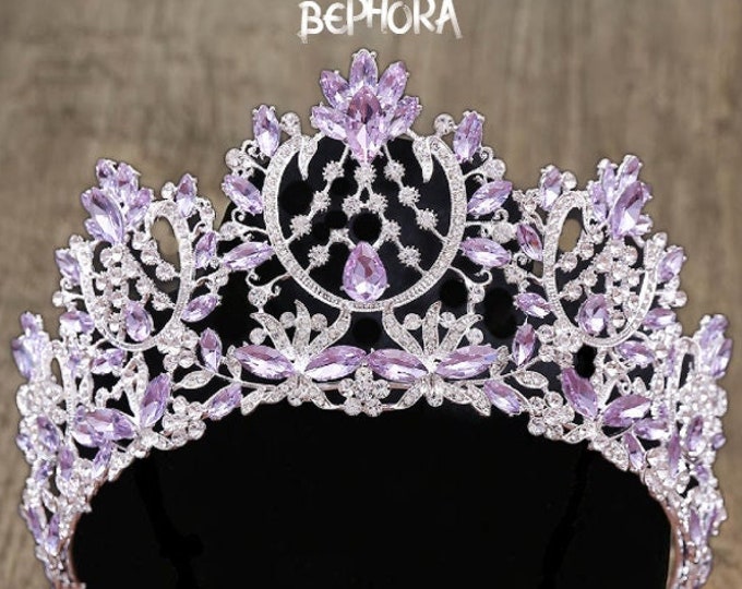 BEPHORA Handmade Luxury Purple Bridal 2023 Crowns Queen Headdress Tiaras and Women Pageant Prom Diadem Wedding Hair Jewelry Accessories