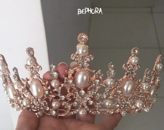 BEPHORA Handmade Princess Luxury Champagne Crystal Crowns Bride Headdress Luxury Queen Tiaras Crowns Women Prom Diadem Wedding Hair Jewelry