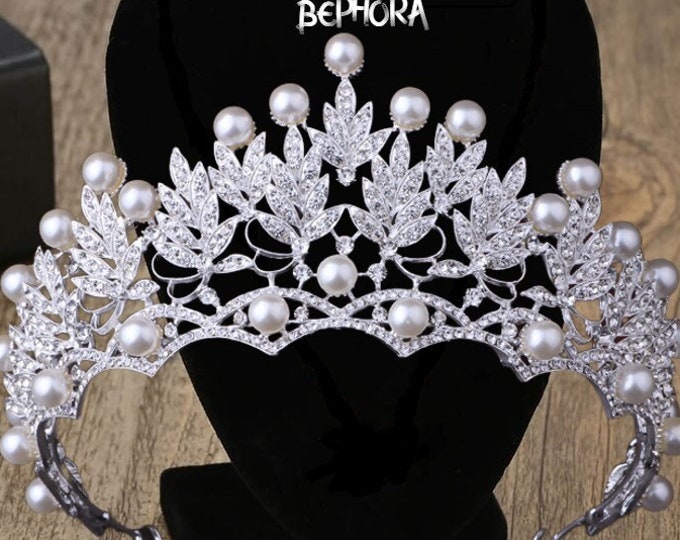Elegant Pearl Crowns - Rhinestone Tiara Brides Hairband Hair Jewelry, Princess Crown Fashion Wedding Hair Accessories, Pearl Tiara Crown