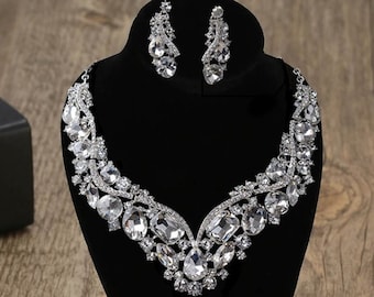 BEPHORA Handmade Big Rhinestone Pendant New Earrings Necklace Gift Jewelry Sets Lover Brides Women Wedding Crystal Necklace Luxury Bridal