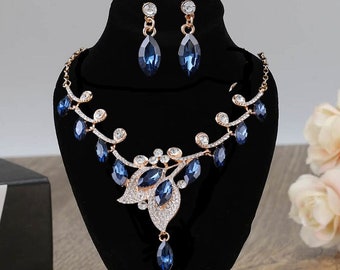 Crystal Bridal Jewelry Set: Handmade Copper Necklace Earrings, Wedding Accessories