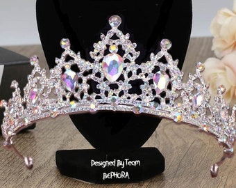 Iridescent Crystal Bridal Tiara: Gold Quince Crown