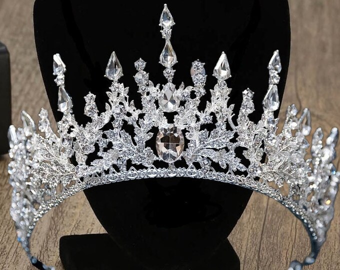 BEPHORA Handmade Stunning Gold White Baroque Crystal Bride Rhinestone Headdress Luxury Royal Queen Tiara Crown Women Ornaments Accessories