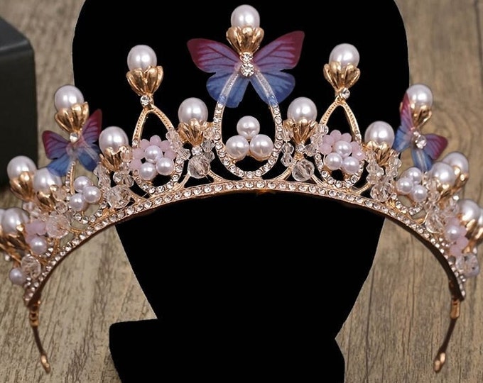 BEPHORA Handmade Pearl NEW Butterfly Luxury Royal Queen Tiaras Crowns Women Pageant Prom Diadem Ornaments Wedding Hair Jewelry Accessories