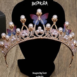 Handmade Pearl Butterfly Queen Crown: Wedding Tiara Hair Jewelry
