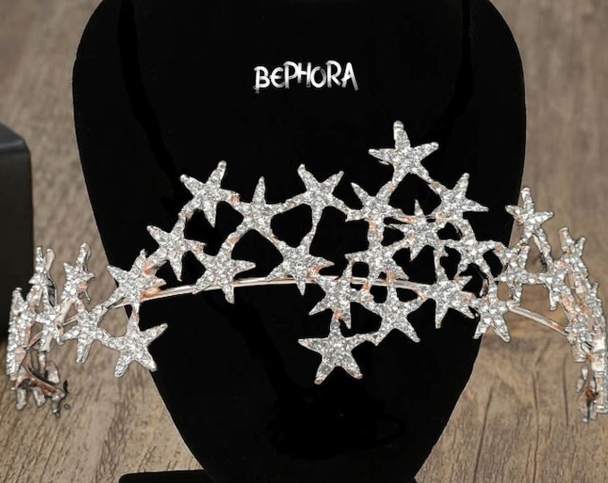 Fashion Rhinestone Crown - Silver Star Crown Wedding Tiara, Queen Beauty Pageant Hair Accessories,Bride's Hair Accessories,Bridesmaids Gifts