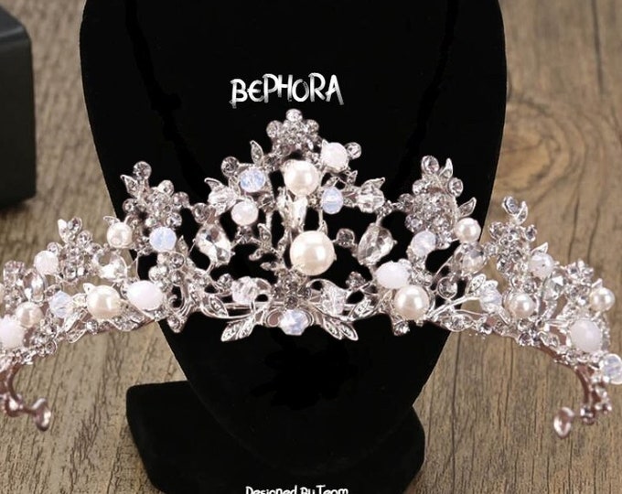 Silver Pearl Rhinestone Crown Tiara - Glamorous Bridal Wedding Hair Accessory, Princess Birthday Prom Tiara, Elegant Bridal Jewelry Gift