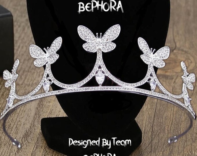 Opulent Bride Noiva Tiara - Sparkling Baroque Butterfly Crown, Silver Crystal Headpiece for Wedding Party, Perfect Bride-to-Be Shower Gift