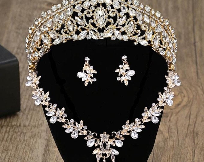 Regal Gold Baroque New Crown Earring Set, Luxurious Bridal Headpiece for Exquisite Weddings, Perfect Quinceanera Accessory, Prom Queen Gift