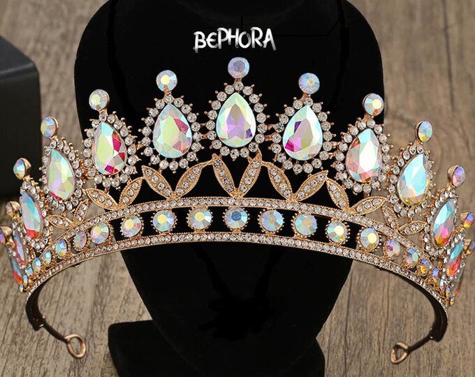 BEPHORA Handmade Vintage Luxury AB Crystal Silver Unicorn AB Crystal Wedding Tiara - Crystal Wedding Crowns, Bridal Tiara, Swarovski Tiaras