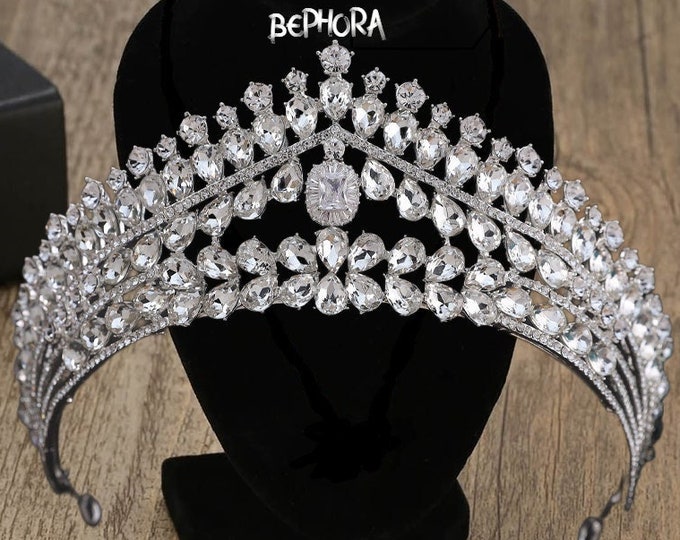 BEPHORA Handmade Princess NEW Crystal Silver Headpiece Bride Headdress Girls Queen Tiaras Crowns Women Pageant Prom Diadem Wedding Jewelry