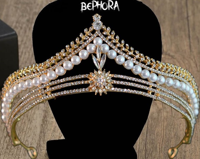 BEPHORA Handmade Luxury NEW Gold Bride Royal Queen Tiaras and Crowns Women Pageant Prom Diadem Ornaments Wedding Hair Jewelry Accessories