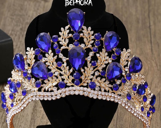 BEPHORA Handmade New Large Crystal Veil Fashion Baroque Princess Queen Crystal Diadem Bride Rhinestone Tiara Crown Women Jewelry Accessories