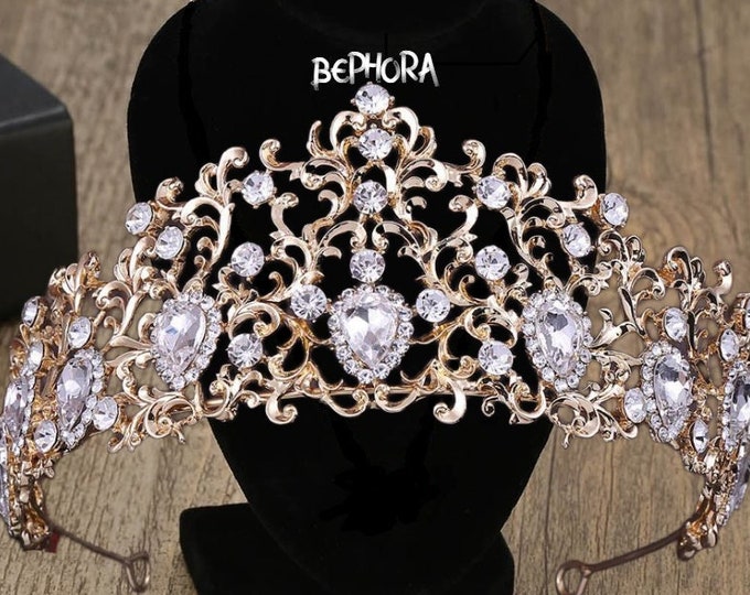 BEPHORA Handmade New Fashion Silver Bridal Tiara Crown Baroque Crystal Bride Rhinestone Headpiece Queen Jewelry Accessories