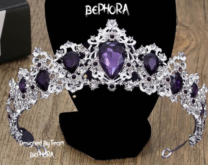 BEPHORA Handmade NEW Bride Headdress Luxury Purple Queen Tiaras rowns Women Pageant Prom Diadem Ornaments Wedding Hair Jewelry Accessories