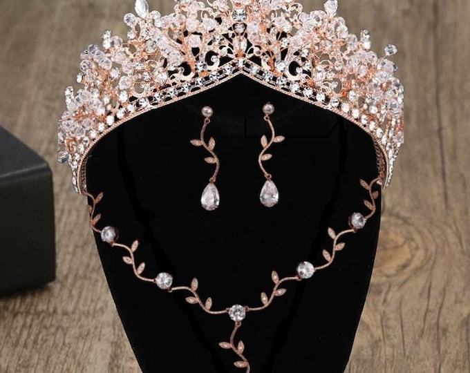 Opulent NEW Rose Gold Baroque Crown, Earrings, Quintessential Bridal Accessory Weddings, Quinceaneras 15, Ultimate Prom Gift, Bridal Shower
