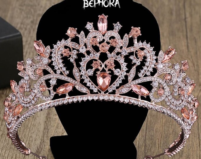 BEPHORA Handmade Princess Women Rose Gold Rhinestone 2023 Hairbands Crystal Queen Tiaras and Crowns Women Pageant Wedding Hair Accessories