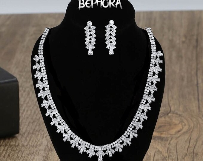 BEPHORA Handmade White Fashion Rhinestone Pendant Dress Earrings Necklace Gift Jewelry Sets Lover Brides Women Wedding Crystal Luxury Bridal