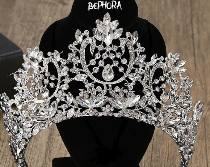 BEPHORA Handmade New Fashion Silver Luxury Big Headband Queen Fashion Baroque Crystal Bride Rhinestone Tiara Crown Women Jewelry Accessories