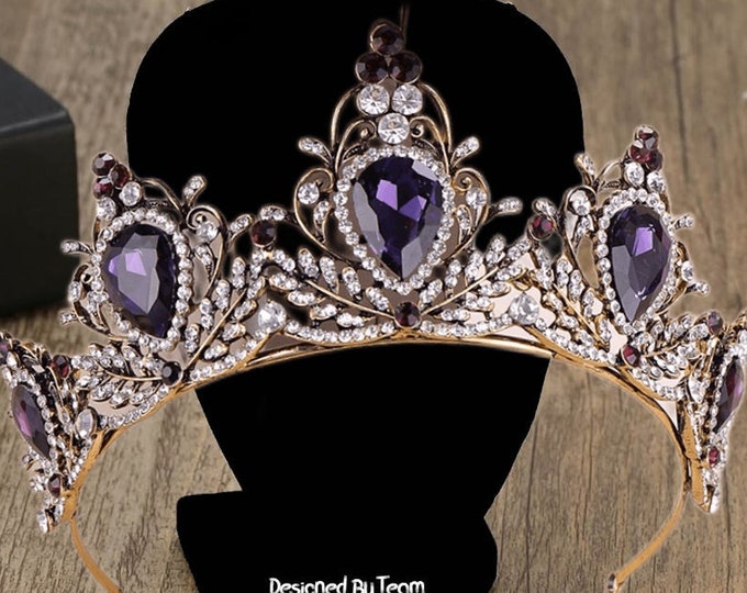 Vintage-Inspired Purple Tiara Crown - Luxurious Crystal Headband - Perfect for Brides & Noiva - Unique Wedding Accessory, Sparkling Crystal