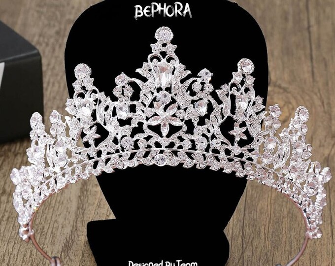 BEPHORA Handmade Vintage Princess Silver Crystal Rhinestone Pageant Bridal Tiara Bride Headdress Girl Queen Tiaras Crowns Women Hair Jewelry