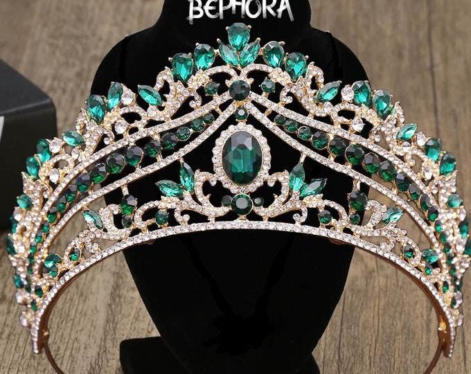 BEPHORA Handmade New Gorgeous Red Accessories Gift Silver Crystal Sparkling Wedding Queen Baroque Clearly Bride Rhinestone Tiara Crown Women