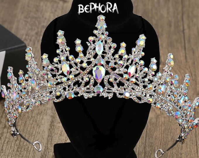 Sparkling Silver AB Crystal Wedding Tiara - Elegant Unicorn Bridal Crown with Swarovski, Unique Bridal Shower Gift, Perfect Gift for Brides