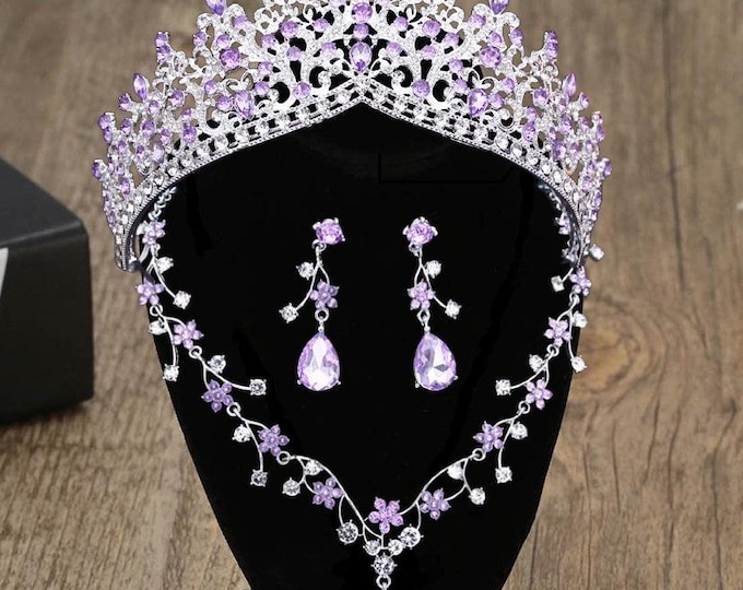 Stunning BEPHORA NEW Purple Quinceanera Crown and Jewelry - Necklace, Earrings, Bracelet Included - Ideal for Cosplay & Birthday Sweet 15