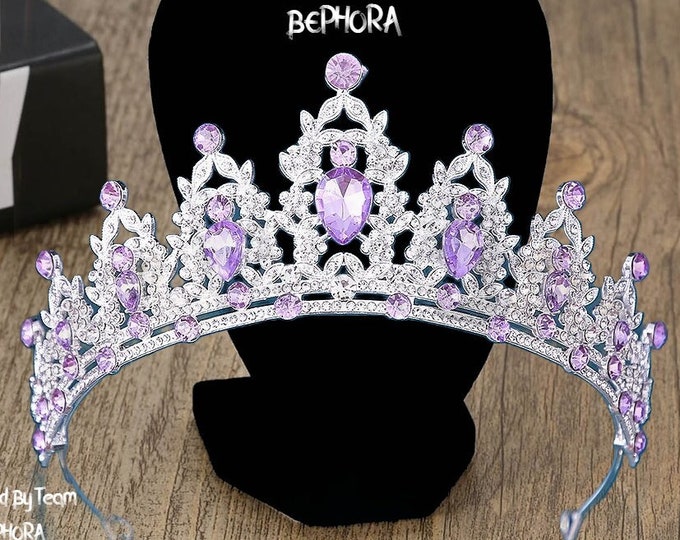 BEPHORA Handmade Princess Purple Violets Jewelry 2023 Hairbands Crystal Royal Queen Tiaras and Crowns Women Pageant Wedding Hair Accessories