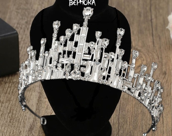 Opulent NEW Gold Rhinestone Tiara by BEPHORA - Handmade European Luxury Crown - Perfect for Bridal Hair Accessory - Wedding Gift Bride Gift