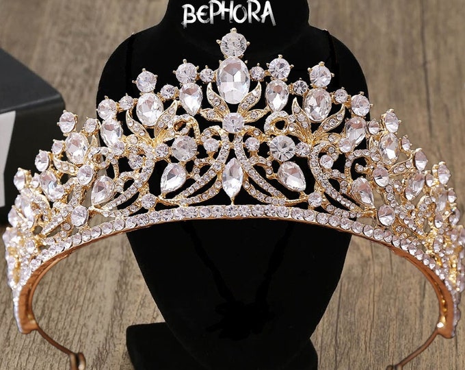 Sparkling Crystal Bridal Crown, Gold & Silver Princess Crown for Bridal Photo Shoots, Unique Wedding Accessory Gift, Royal Birthday Prom