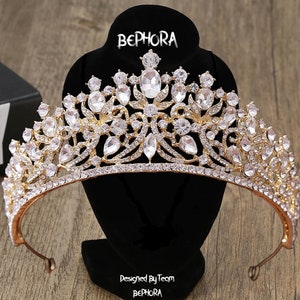 Crystal Bridal Crown: Gold Princess Wedding Tiara