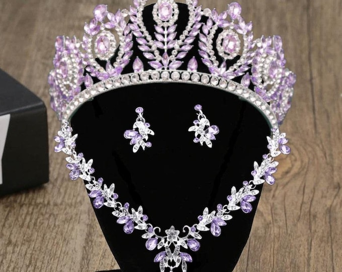 Stunning BEPHORA Purple Bright Quinceanera Crown and Jewelry, Necklace, Earrings, NEW Stunning Purple, Ideal for Cosplay & Birthday Sweet 15