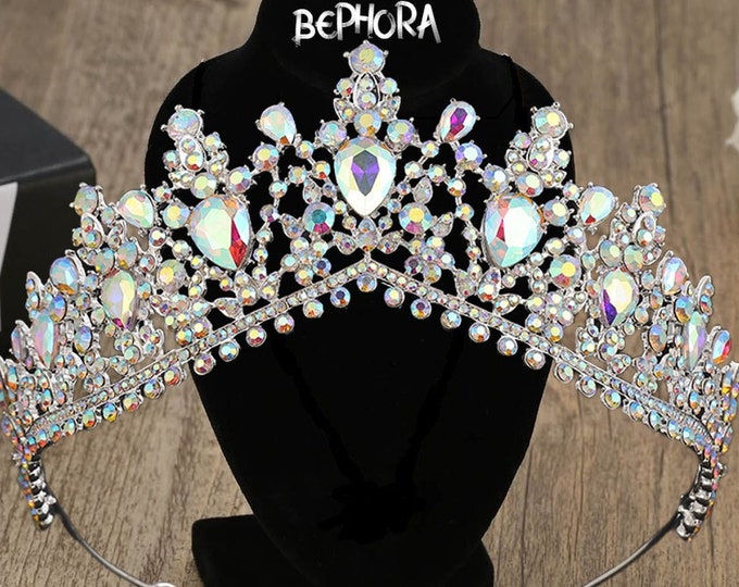 Majestic Unicorn AB Swarovski Tiara - Gold Crystal Bridal Headpiece for Wedding Day Glamour, Ideal Bridal Gift, Unique Bridal Shower Gift