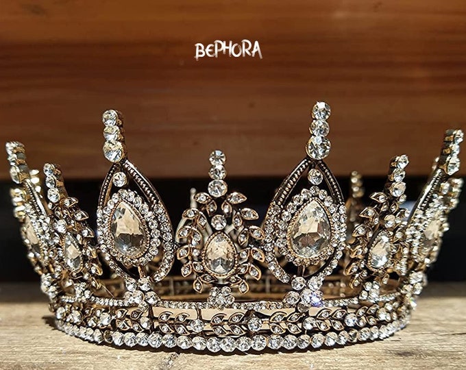 BEPHORA Handmade Baroque Crystal Accessories Bride Bride Rhinestone Bling Headdress Luxury Royal Queen Tiara Crown Women Ornaments Diadem
