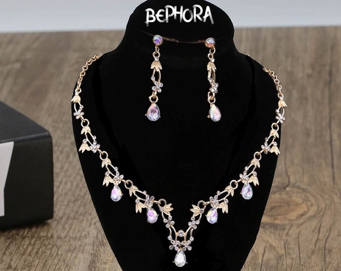 BEPHORA Handmade Flower Rhinestone Pendant Earrings Necklace Gift Jewelry Sets Choker Brides Women Wedding Crystal Necklace Luxury Bridal