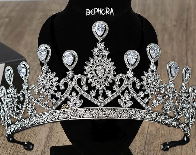 Silver Classic Crown - Wedding Tiara, Adult Crown, Butterfly Pearl Crown, Wedding Headpiece, Child Hairpiece, Crystals Crown Gift, Gothic