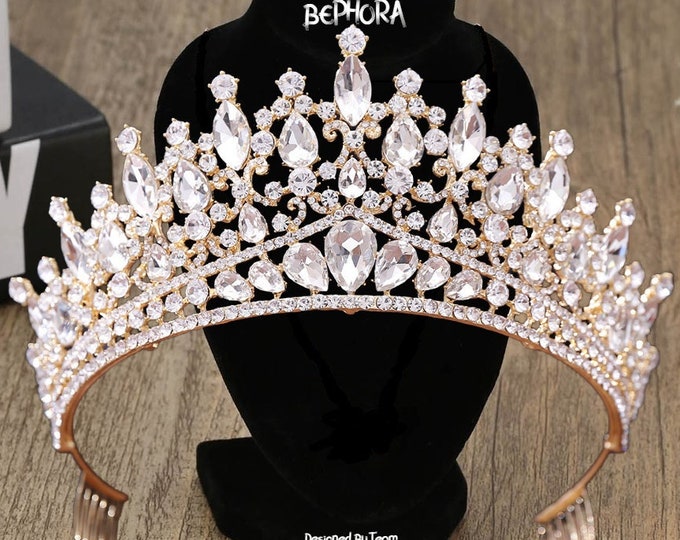 BEPHORA Handmade Baroque with Combs Princess Vintage Gold Red Crystal 2023 Queen Tiaras and Crowns Women Pageant Wedding Hair Accessories