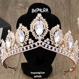 Flower Gold Wedding Tiara, Gold Crystal Bridal Tiara, Gold Crystal Tiara, Bridal Crystal Tiaras, Wedding Tiara, Gold Tiaras, Hairpiece Gifts