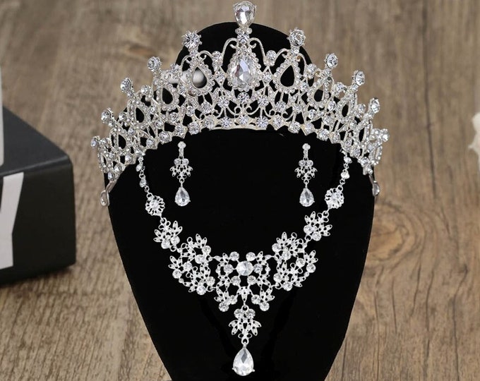 BEPHORA Handmade Princess Jewelry Sets 2023 Rhinestone Silver Crown Earring Necklace Bride Headdress Vintage Tiara Women Wedding Jewelry