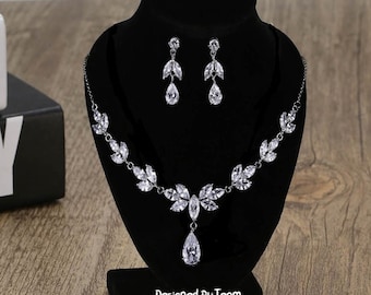 BEPHORA Handmade White Gold Rhinestone Pendant New Earrings Necklace Gift Jewelry Sets Lover Brides Women Girls Wedding Crystal Flower Style