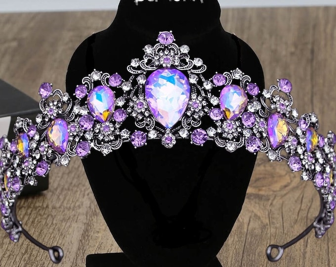 Luxurious Purple AB Dark Tiara, Princess Crown for Sweet 16, Weddings, and Photo Props, Ideal Quinceañera Gift, Perfect for Kids Photography