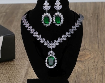 BEPHORA Handmade NEW Luxury Green Sparkling Rhinestone New Earrings Necklace Gift Jewelry Sets Brides Dress Wedding Crystal Luxury Bridal